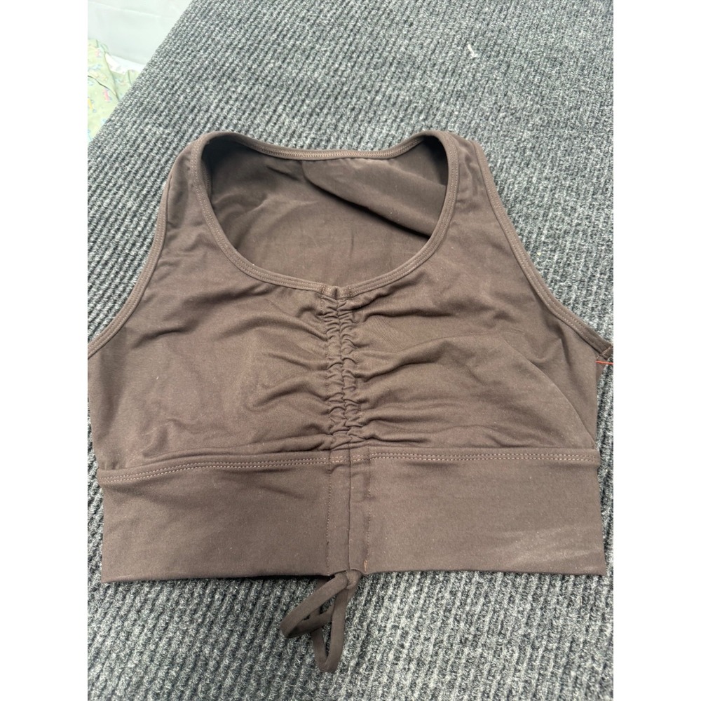 UNFRM Women's XL Brown Ruched Front Crop Tank Top Sleeveless Tie Hem